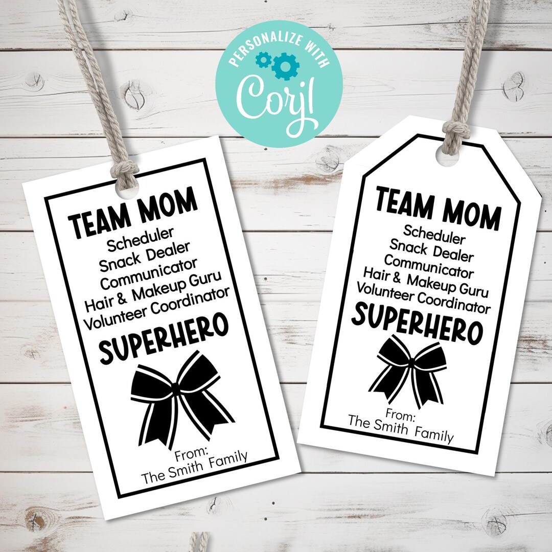 Cheer Team Mom Thank You Tag Editable Template, Printable Sports Tags ...
