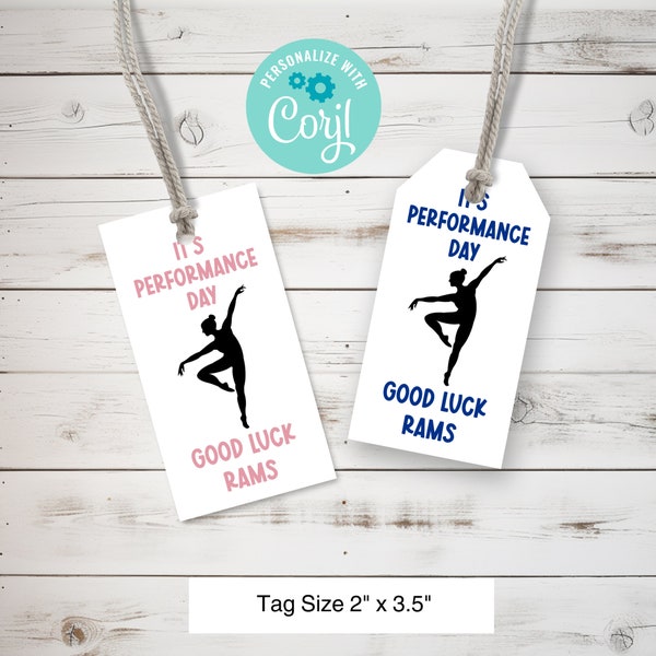 It's Performance Day Dance Tag Editable Template, Personalized Sports Team Treats Tag, Dance Recital, Dance Team, Good Luck Tags