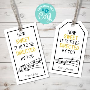 Plantilla editable de etiqueta de regalo para director de banda, coro u orquesta, etiqueta de regalo de bellas artes imprimible, qué dulce es que me dirija usted