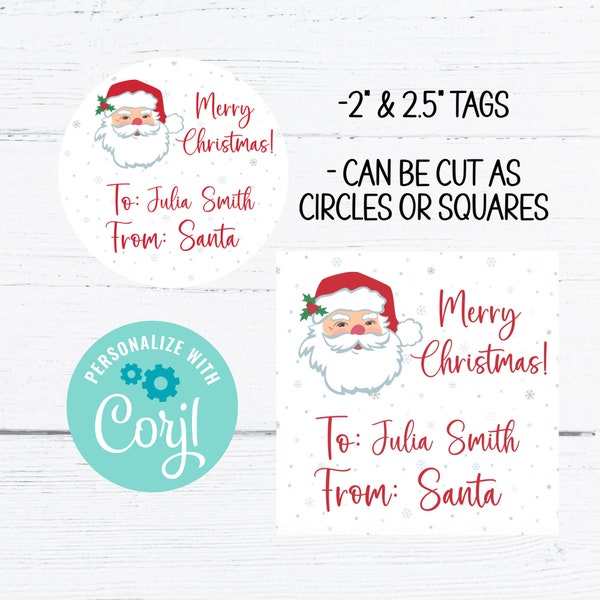 EDITABLE Santa Gift Tags, Printable Christmas Tags, Personalized From Santa Tags, Happy Holidays Tags, Instant Download