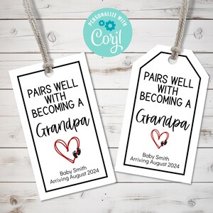 Faire-part de grossesse modifiable, étiquette de vin pour faire-part de bébé imprimable, se marie bien avec l'étiquette cadeau « Devenir grand-père »