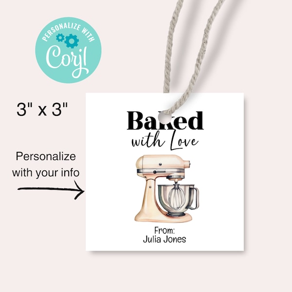 Baked with Love Editable Tag, Printable Food and Baked Goods Tags, From the Kitchen of, Made with Love, Hostess Gift, Food Gift Labels