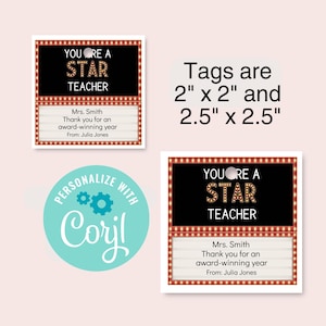 Editable Teacher Appreciation Tags, Printable World&#39;s Best Teacher, End of Year Teacher Gift, Easy Teacher Gift, Teacher Movie Night Gift