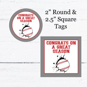 Druckbare Baseball Tags, Herzlichen Glückwunsch zu einer großartigen Saison, Team Leckerli Tags, Baseball Geschenkanhänger Team, Cookie Tags Baseball, Saisonende druckbar