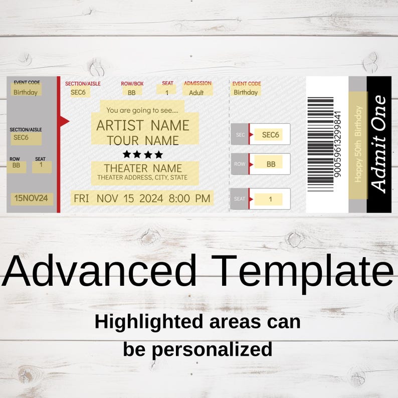 Concert Ticket Template Printable, Editable Souvenir Ticket Stub, Event
