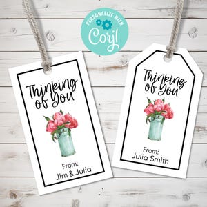 Étiquette-cadeau modifiable avec des fleurs de la pensée de vous, étiquette vous manquez imprimable pour une amie, étiquette pour colis de soins pour elle