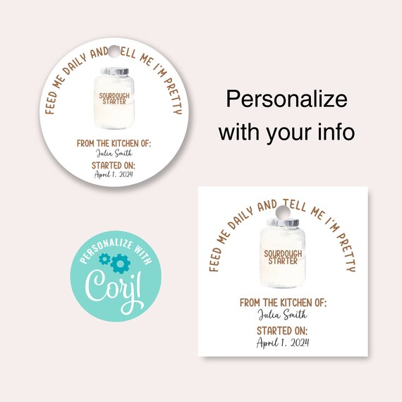 Funny Sourdough Starter Editable Tag, Printable Food and Baked Goods Tags, From the Kitchen of, Made with Love, Bread Making Gift
