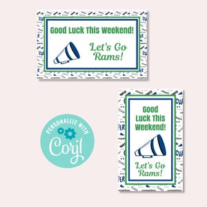 EDITABLE Cheer Team Gift Tags, Printable Sports Tags, Cheer Squad Favor Tags, Blue and Green Cheerleading Tags Larger Size