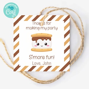 Étiquette modifiable de remerciement S'more, étiquette imprimable de cadeaux, étiquette de remerciement S'more, appréciation du moniteur de camp, étiquette imprimable amusante S'more
