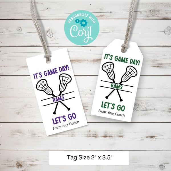 It's Game Day Lacrosse Tag Editable Template, Personalized Sports Team Treats Tag, Lacrosse Season, Let's Go Tags