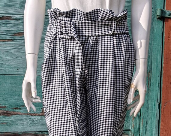 Vintage Trousers Black and White Country Plaid W/Belt – 1970s