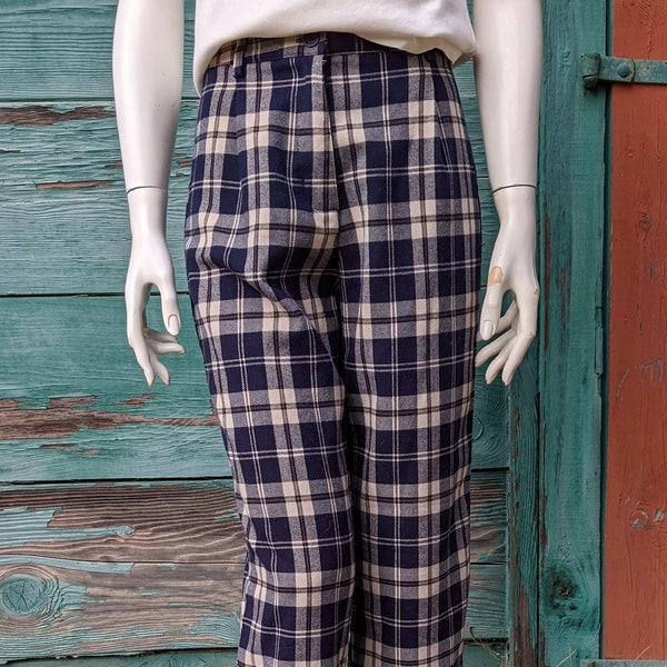 Vintage Plaid Trousers Navy Plaid Cotton Flannel – 1990s