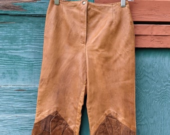 Vintage Leather Pants Youth with Suede Patchwork Legs – 1970s.