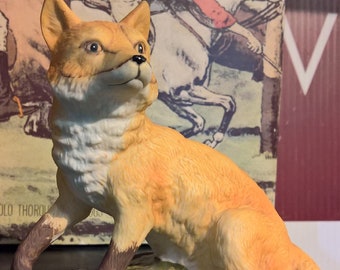 Vintage Fuchs Figur Poised Detailliertes Porzellan Links -1990er Jahre