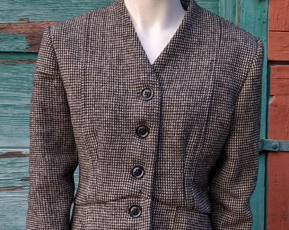 Vintage Equestrian Jacket Charcoal Tweed with Dropped Rear Hem – 1950s