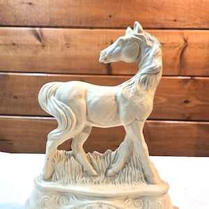 Vintage Door Stop Cast Iron Springtime Filly in Washed White – 1950s