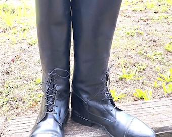 Bottes D'équitation Vintage Femme - Cuir Noir, Taille 6 D, Hauteur Genou - Fabriquées Aux USA - Bon état