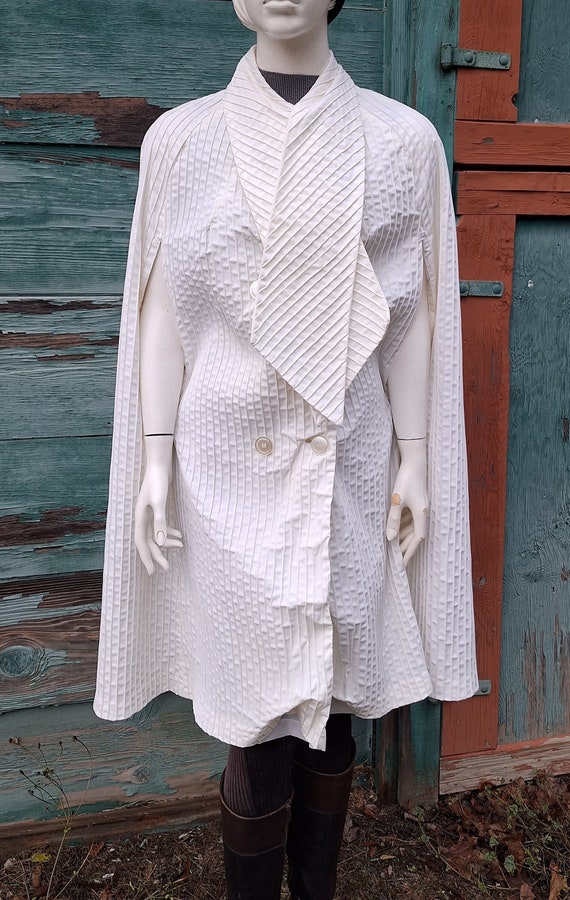 Vintage Rain Cape/Coat/Cloak Ribbed with Scarf Co… - image 1