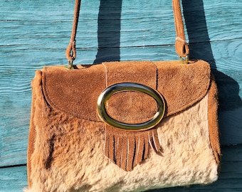 Vintage Umhängetasche Känguru Leder & Haare von Lispeer Australia – 1970er Jahre