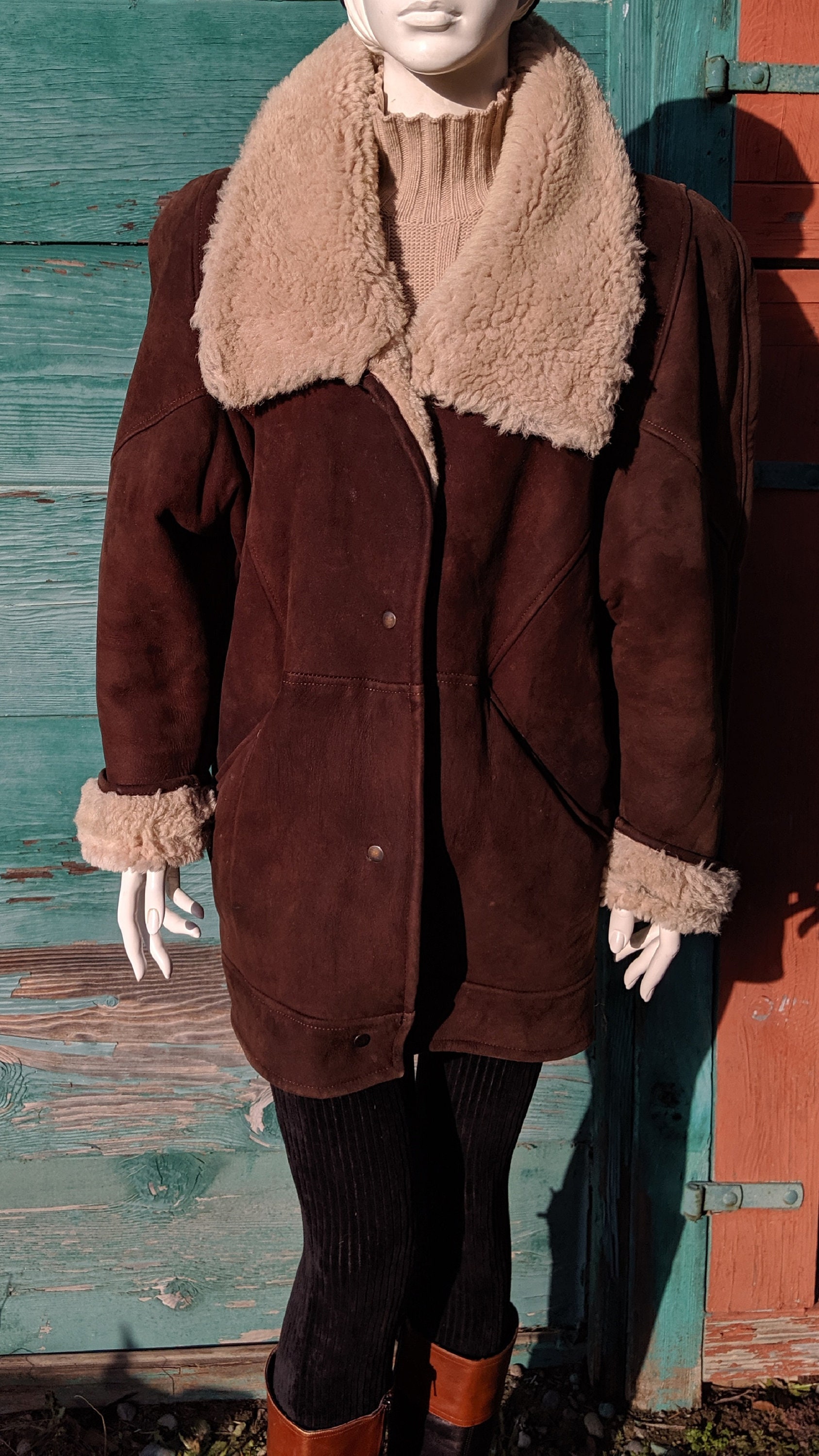 Vintage Coat Mongolian Shearling Unisex Style 1970s
