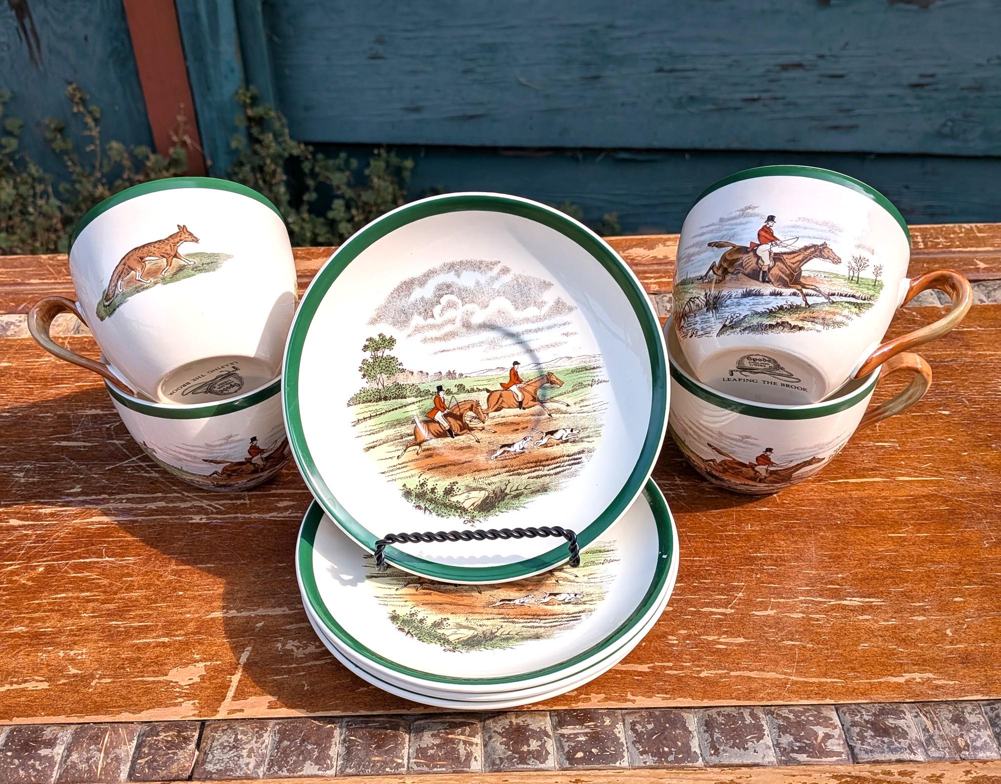 SPODE スポードTHE HUNTハンティング乗馬お皿セット英国製 Vintage Spode Cup & Saucer Set/4 the Hunt Leaping the Brook 2/9265