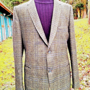 Vintage Men's Sportscoat Jacket Plaid Loden Wool size 46L– 1960s