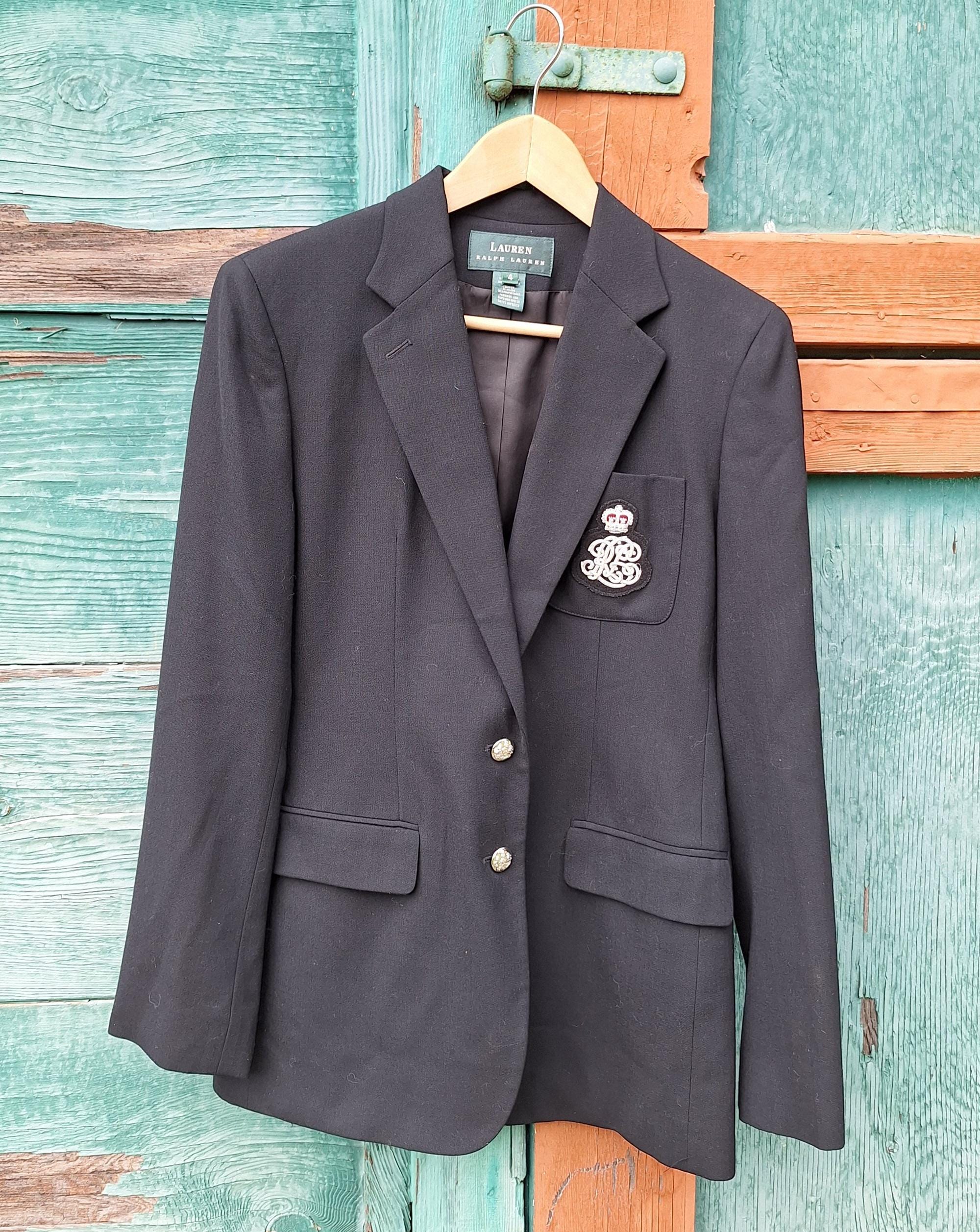Vintage Blazer Ralph Lauren Black Wool Logo Pocket Equestrian 