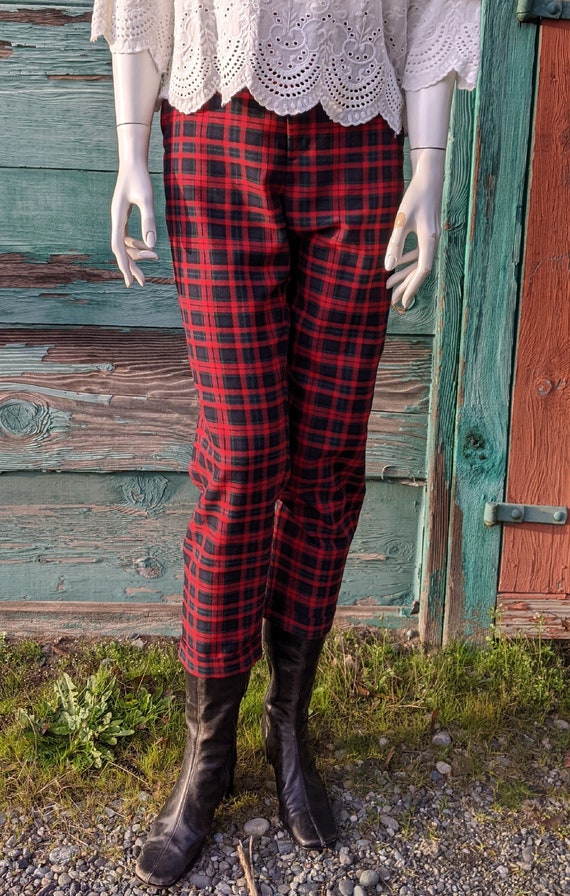 Vintage Pants Red/Hunter Green Plaid Cotton Blend 