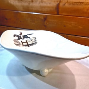 Vintage Footed Bowl Oblong Shape Equestrian St. Lawrence Pottery – 1990s