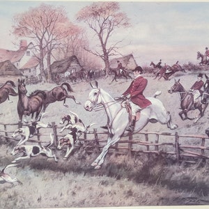 Vintage Framed Art Print “Full Cry through the Homestead” by George Wright – 1970s