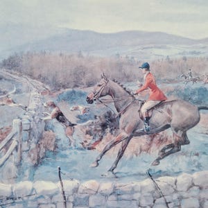 Vintage Framed Print Following the Hounds by F.A. Stewart – 1960s
