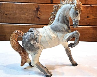 Vintage Figurine Porcelain Indian Pony Hand Painted Dappled Grey – 1970s