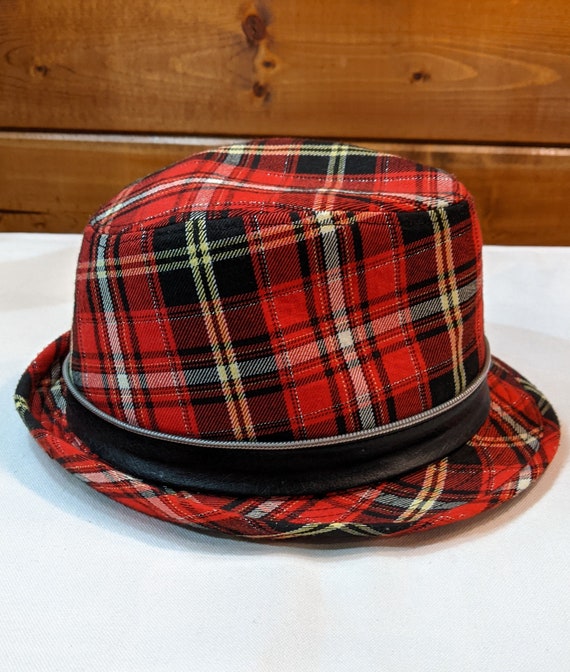 Vintage Homburg Hat Bright Red Plaid – 1990s