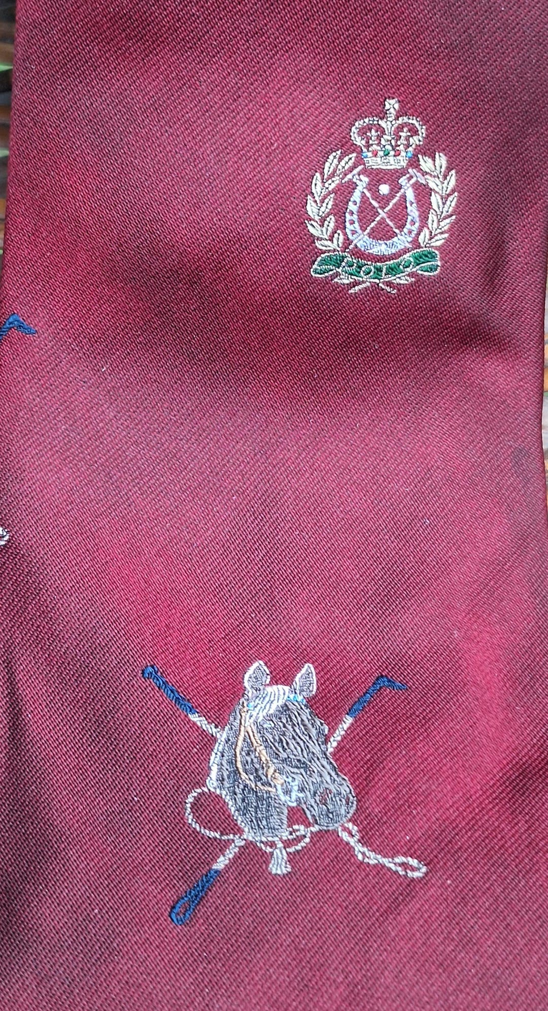 ヴィンテージ シルクネクタイ ポロ ラルフローレン バーガンディ 乗馬