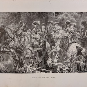 Antique Print “Departure for the Hunt” Book Engraving-1890s