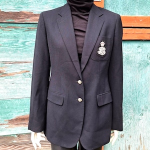 Vintage Blazer Ralph Lauren Black Wool Logo Pocket Equestrian – 1990s
