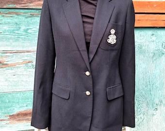 Vintage Blazer Ralph Lauren Black Wool Logo Pocket Equestrian