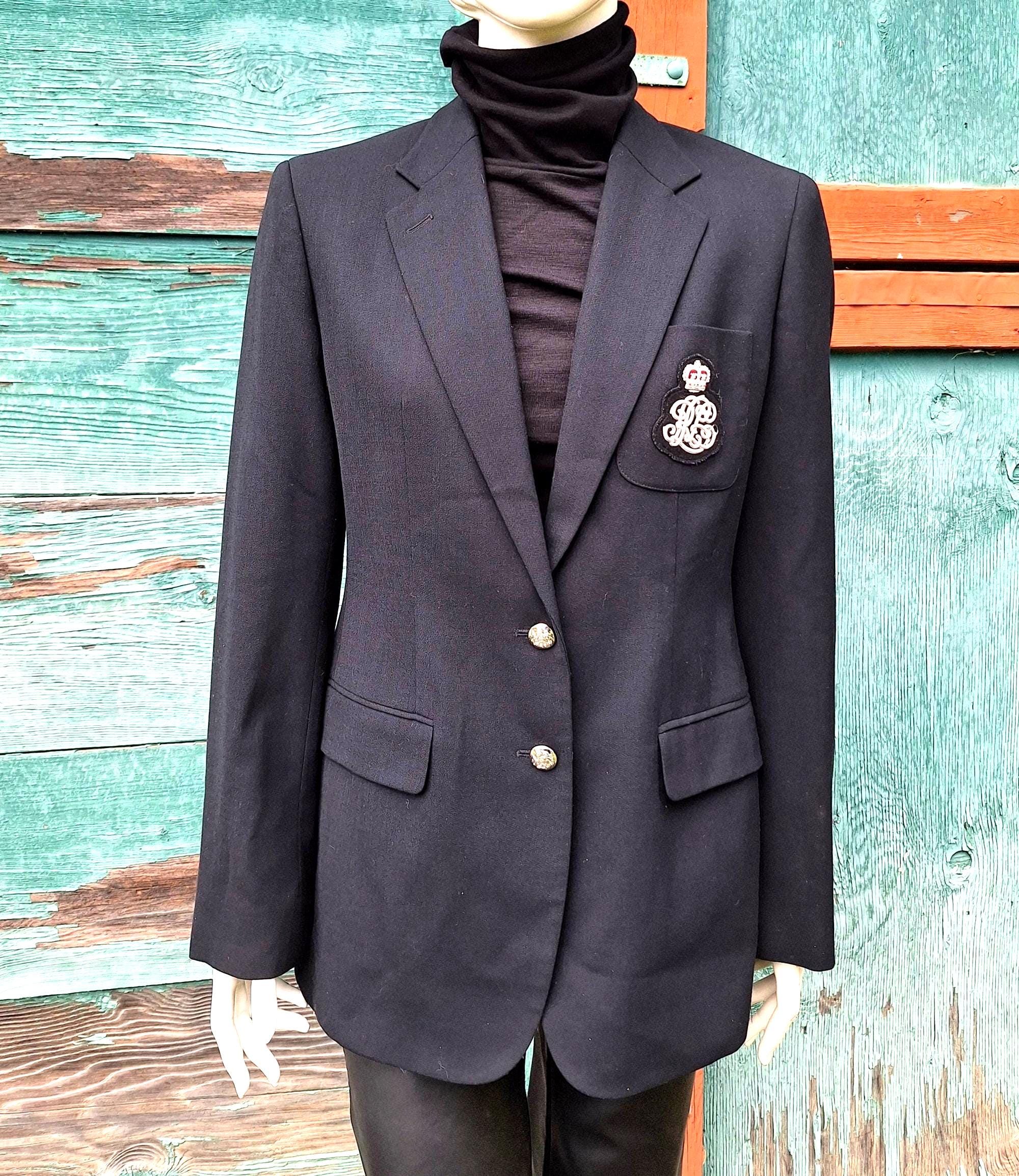 Vintage Blazer Ralph Lauren Black Wool Logo Pocket Equestrian