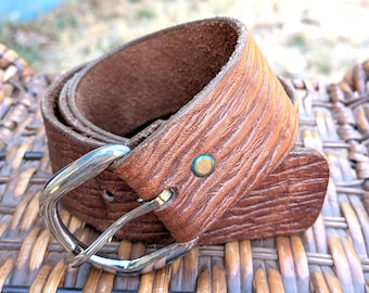 Vintage Belt Leather Wood Grain Pattern with Silver Buckle size 32– 1980s