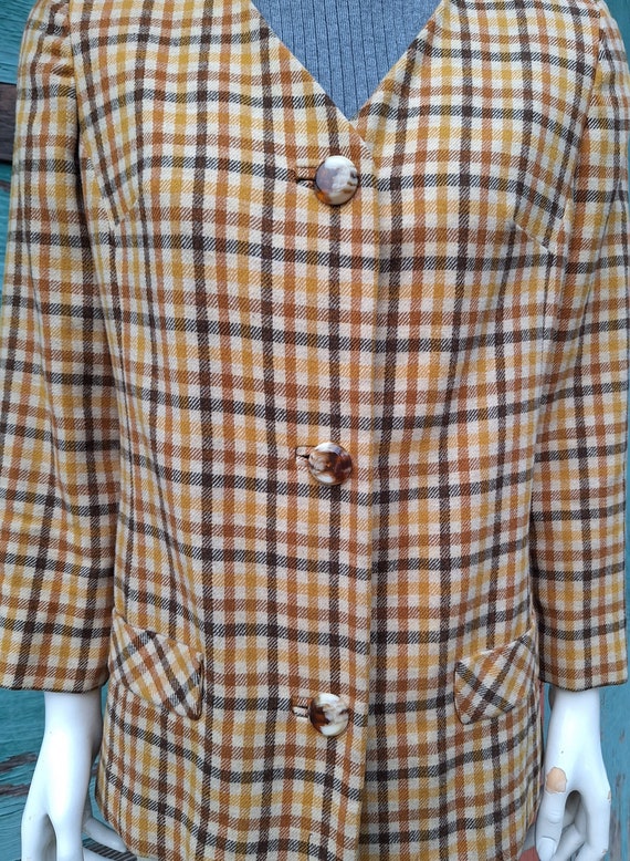 Vintage Jacket Wool Autumn Tattersall with Silk l… - image 2