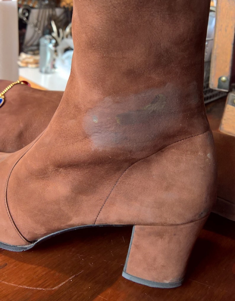 Vintage Kid-Suede Baubled Tall Boots Italy