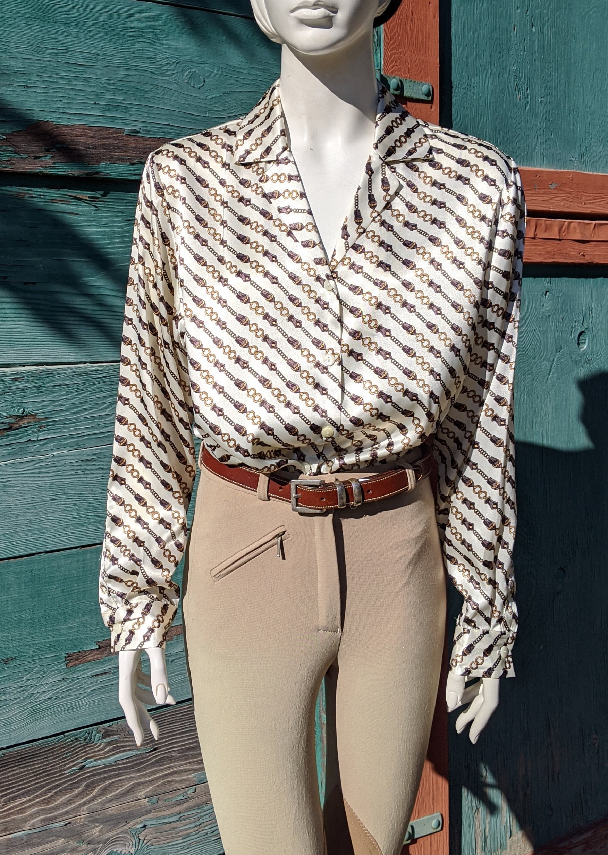 Vintage Blouse Equestrian CurbStraps Print