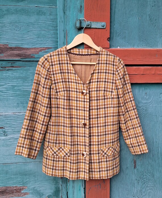 Vintage Jacket Wool Autumn Tattersall with Silk l… - image 6