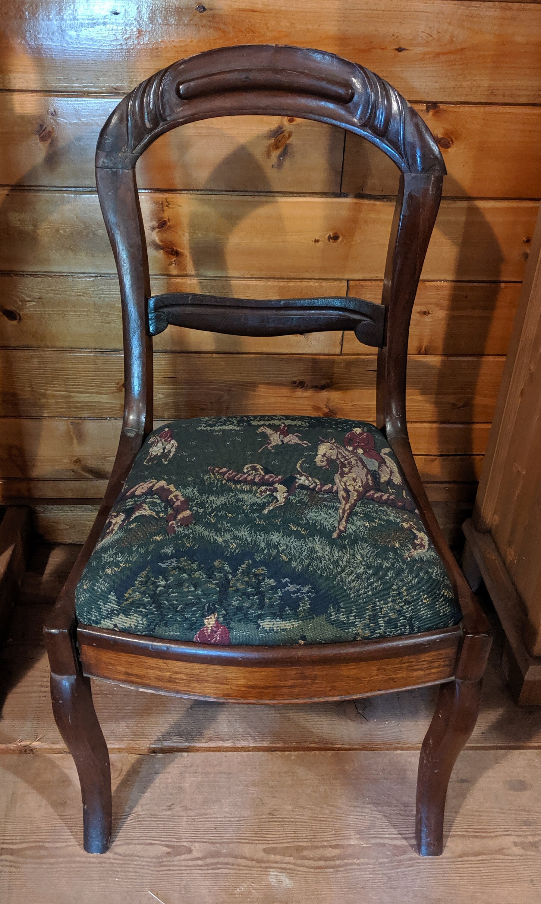 Vintage French Round Back Chair with Hunt Tapestry Seat