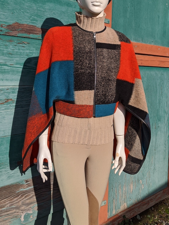 Vintage Cape Coat Colorful Blanket Wool – 1970s