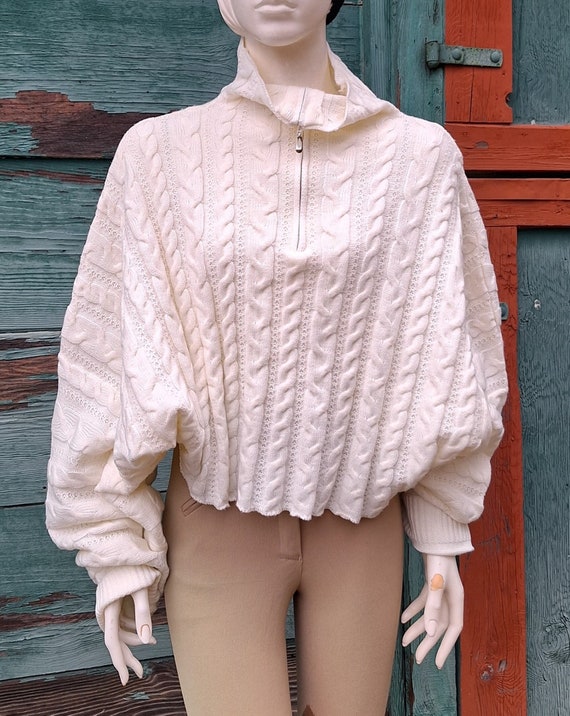 Vintage Sweater Cable Knit Cropped Oversized Sleev