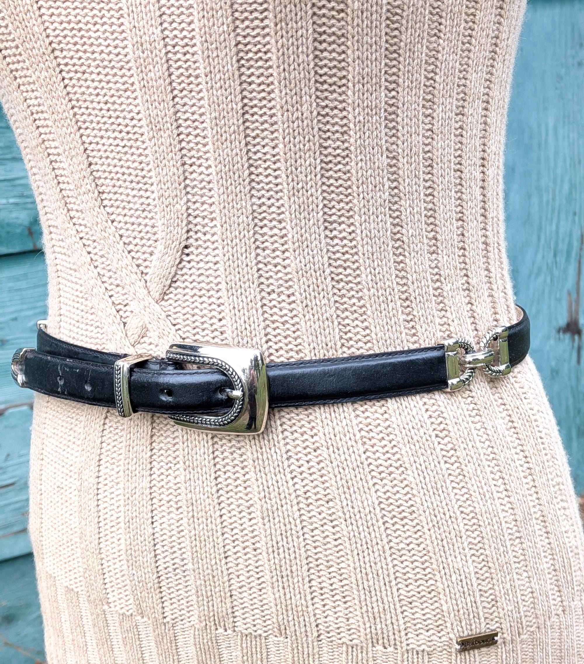 Vintage 1990s Black Leather Belt with Etched Silver 90s Belt Black Silver - Etsy main image 2