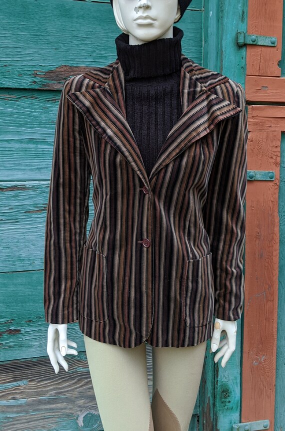 Vintage Jacket Groovy Velvet Stripes & Wide Collar