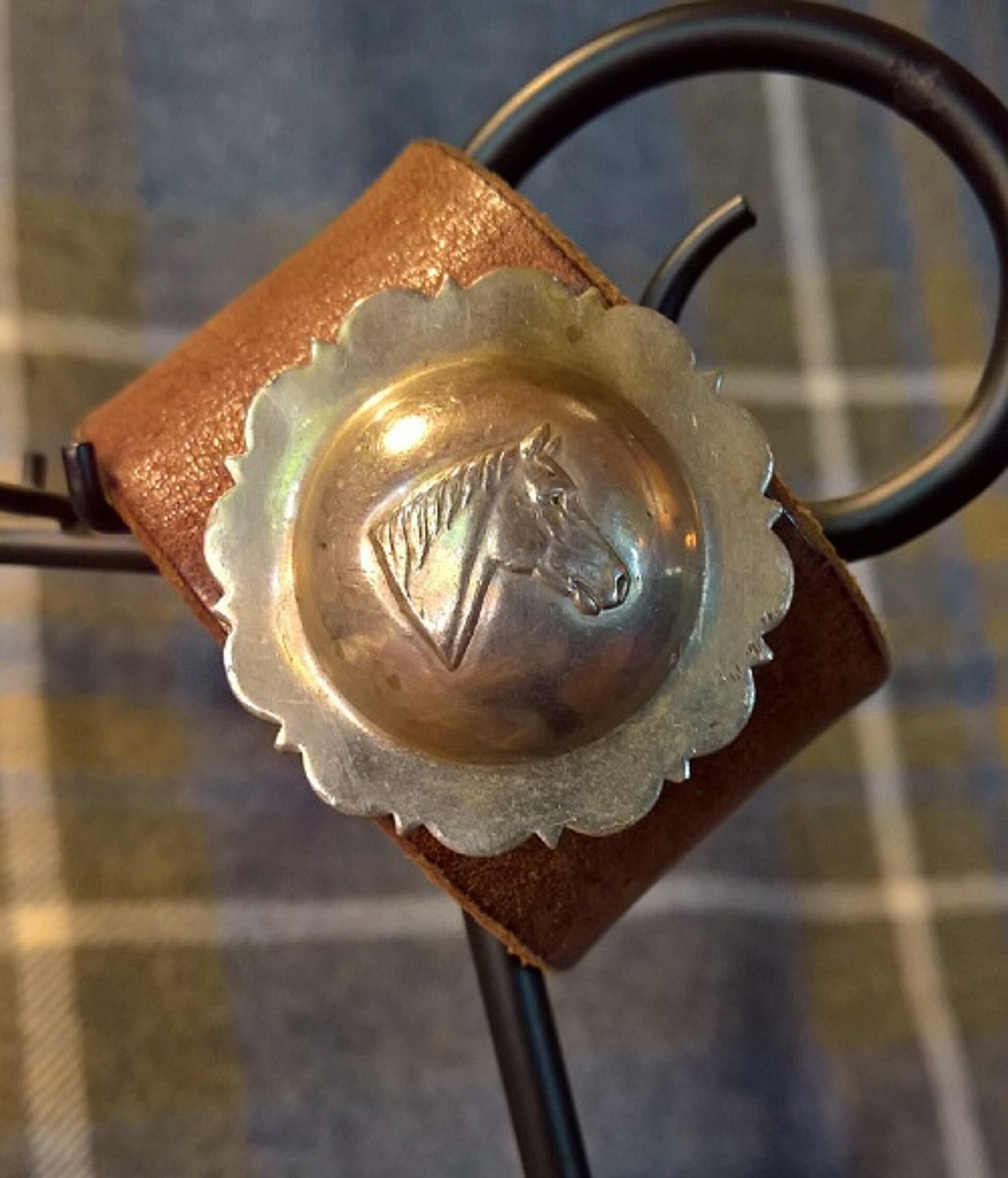 Antique Bridle Rosette Horse Head Silver Concho Cuff Leather Victorian