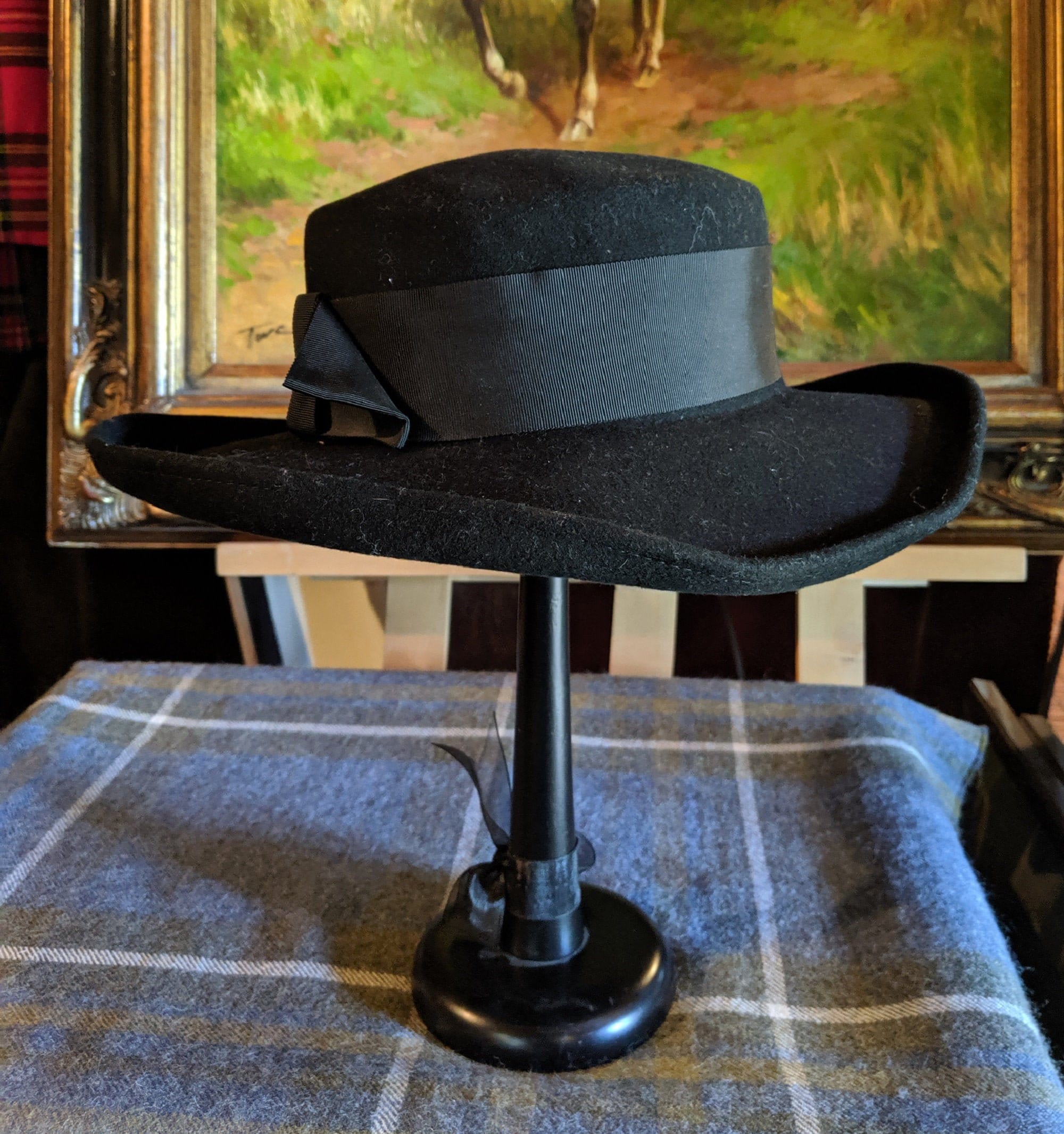Vintage Ladies Plantation Hat Widebrimmed Black Felted Wool